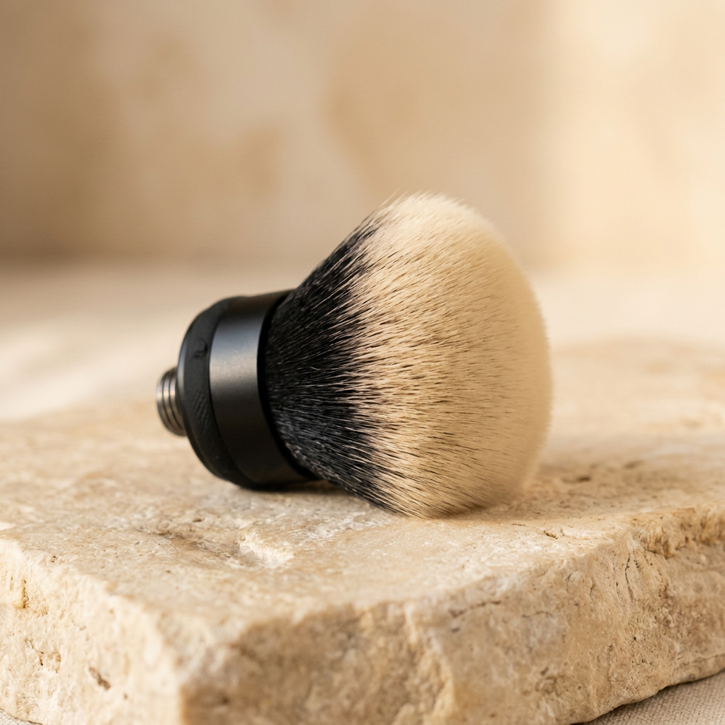 A separate soft foundation brush head with a black connector